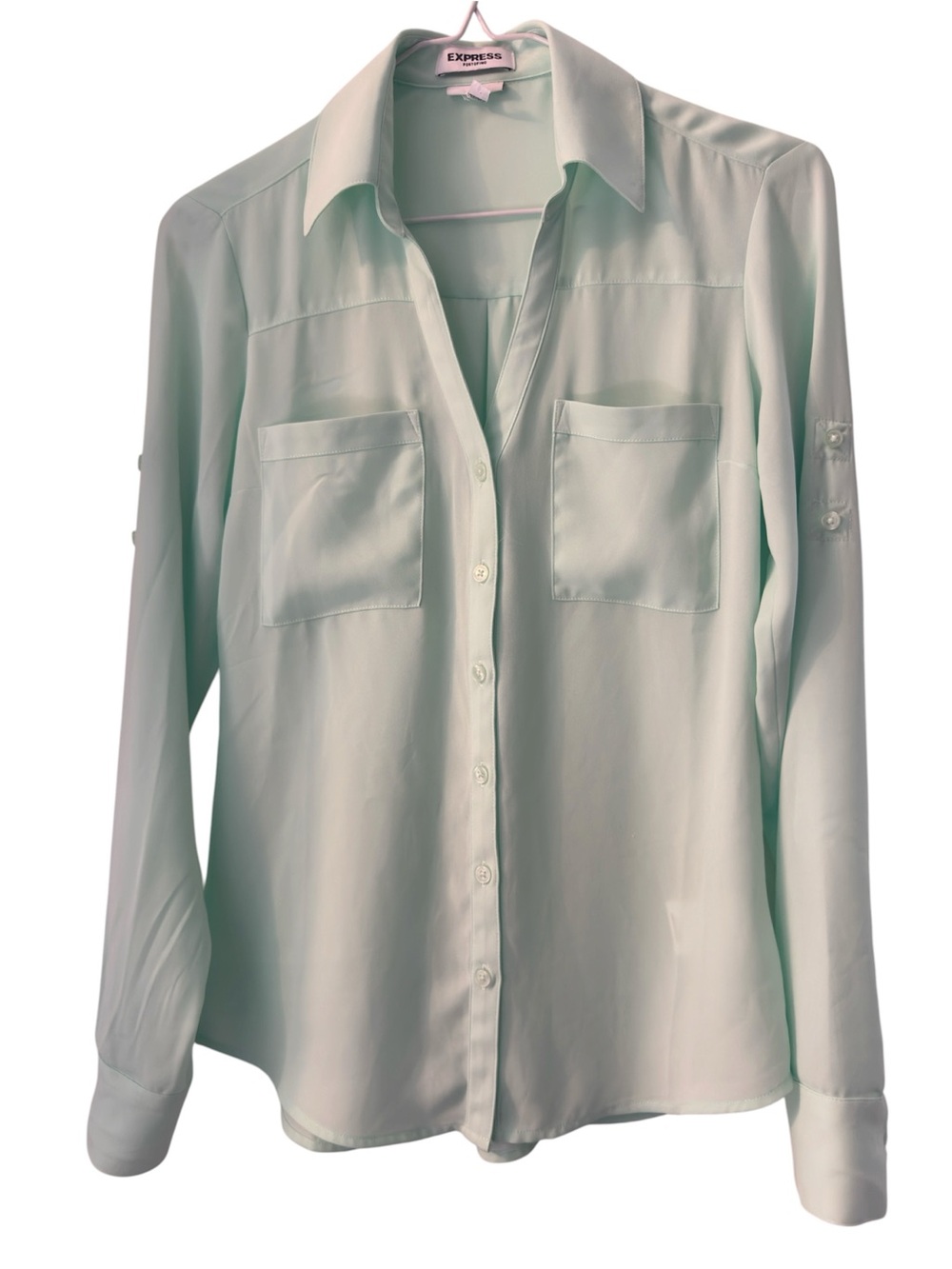 Express Portofino Slim Mint Green Button Down Blouse XS